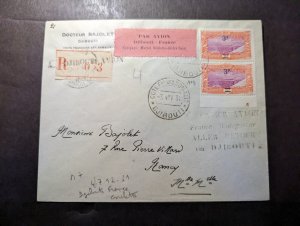 1931 Registered Djibouti Scarce Airmail First Flight Cover FFC to Nancy France