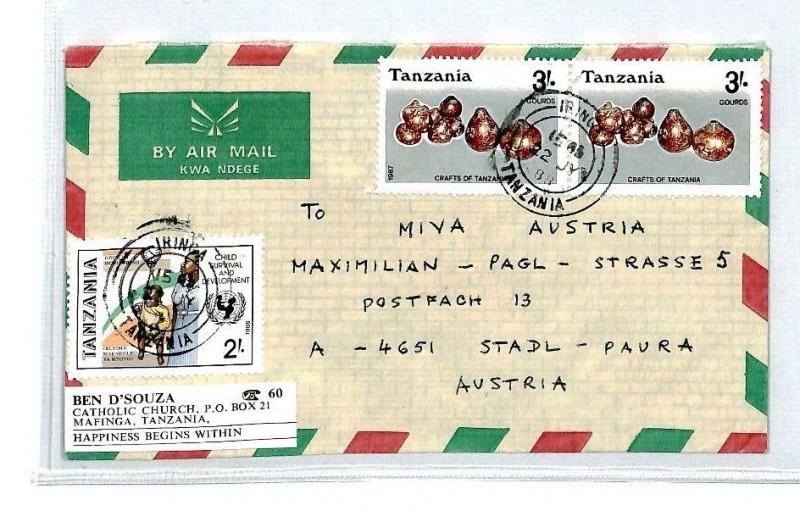 CM196 1988 *TANZANIA* Air Mail MIVA Missionary Cover 