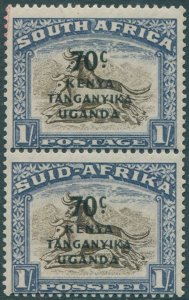 Kenya Uganda and Tanganyika 1941 SG154 70c ovpt on 1s brown and blue SA pair MLH