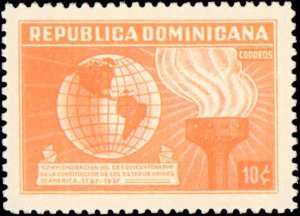 Dominica Republic #332-334, Complete Set(3), 1938, Americana, Never Hinged