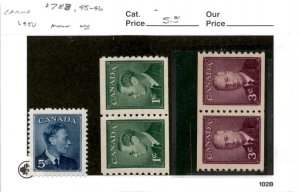 Canada, Postage Stamp, #288, 295-296 Pairs Mint NH, 1949 (AB)