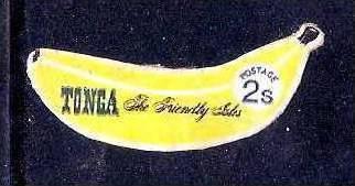 Tonga 1972 Odd Shaped, Die cut 2s Fruit, Banana Shaped # 1829