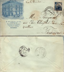 1907 Cuba (Matanzas) Single to France + Advertisement ( Postal History ), 1907