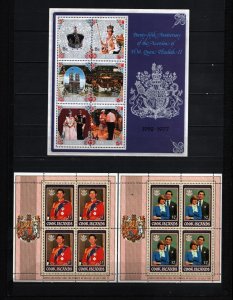 COOK ISLANDS 1977, 1981 ROYALTY SET OF 2 SHEETS WITH 4 STAMPS & S/S MNH