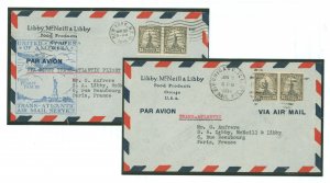 US 696 1939 Two Trans Atlantic covers, New York & chicago to Paris, France with 5/20/39 First flight Commercial cover