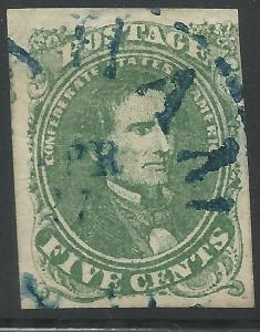 CSA Scott #1 Stone 2 Pos 33 Used Confederate Stamp Blue Graham NC Balloon CDS