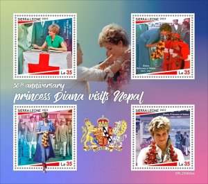 SIERRA LEONE - 2023 - Diana Visit to Nepal - Perf 4v Sheet - Mint Never Hinged