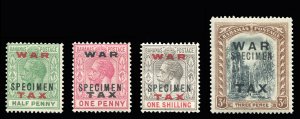 Bahamas #MR11-14S Cat$175, 1919 War Tax, set of four, overprinted Specimen, l...