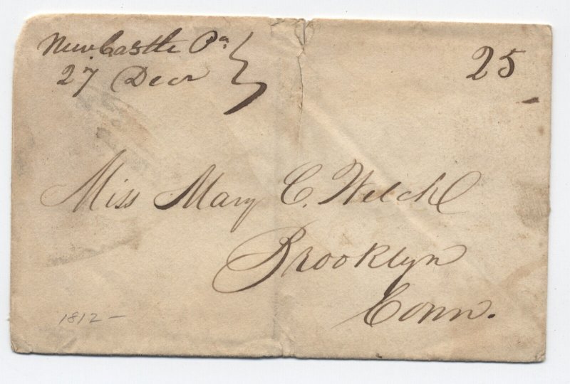 1830s New Castle PA manucript stampless cover to Brooklyn CT [6028.114]