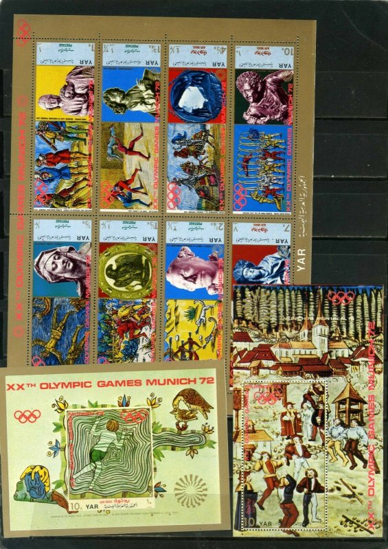 YAR 1971 PAINTINGS/SUMMER OLYMPIC GAMES MUNICH 2 SHEETS OF 8 STAMPS & 2 S/S MNH