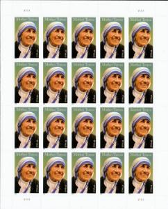 2010 44c Mother Teresa, Roman Catholic, Sheet of 20 Scott 4475 Mint F/VF NH