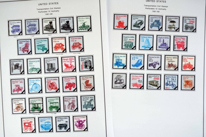 COLOR PRINTED U.S.A. 1966-1990 STAMP ALBUM PAGES (111 illustrated pages)