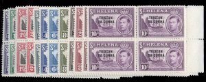 Tristan da Cunha #1-12 Cat$490, 1952 George VI, complete set in blocks of fou...