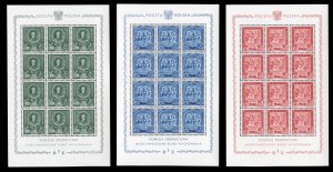 Poland #B49-49B Cat$1,140, 1946 B.I.E., set of three sheets of twelve, never ...