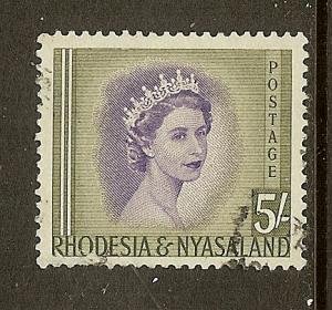 Rhodesia & Nyasaland, Scott #153; 5sh Queen Elizabeth II, Used