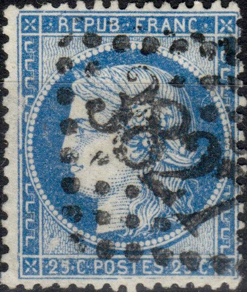 FRANCE - Yv.60A 25c bleu (Type 1) planché 130D3 (3è état) - GC3827 (St-Quentin) 