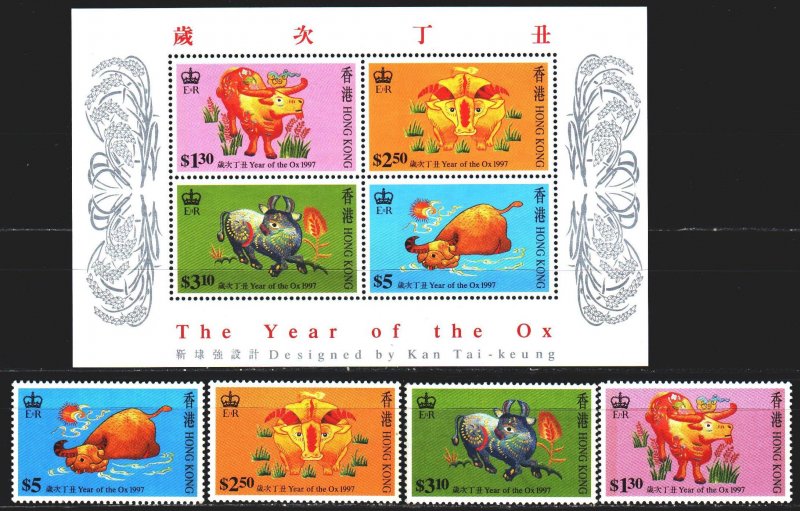 Hong Kong. 1997. 785-88, bl45. Year of the bull, chinese new year. MNH.