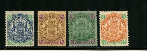 Rhodesia #34-36, 38 (R522) Coat of Arms 1896, M, H, F-VF, CV$302.50