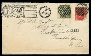 ?MOUTH OF JEMSEG, N.B. Keyhole Registration handstamp 1934 cover Canada