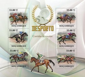 MOZAMBIQUE - 2010 - Horse Racing - Perf 6v Sheet - Mint Never Hinged