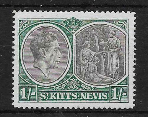 ST.KITTS-NEVIS SG75ca 1950 1/= BLACK & GREEN p14 BREAK IN VALUE TABLET MTD MINT