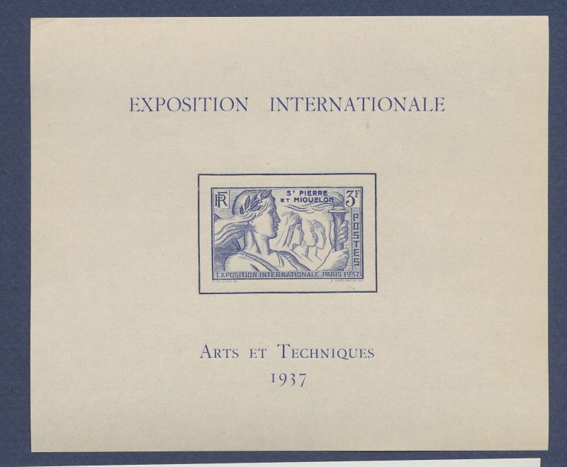 ST PIERRE & MIQUELON - Sc 171 S/S - unused HR - International Exposition - 1937