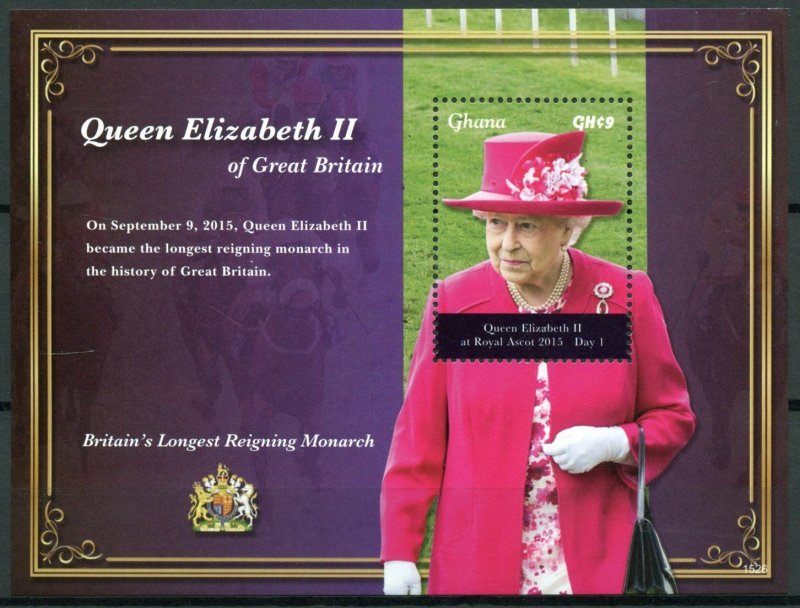 Ghana 2015 MNH Queen Elizabeth II Longest Reigning Monarch 1v S/S Royalty Stamps