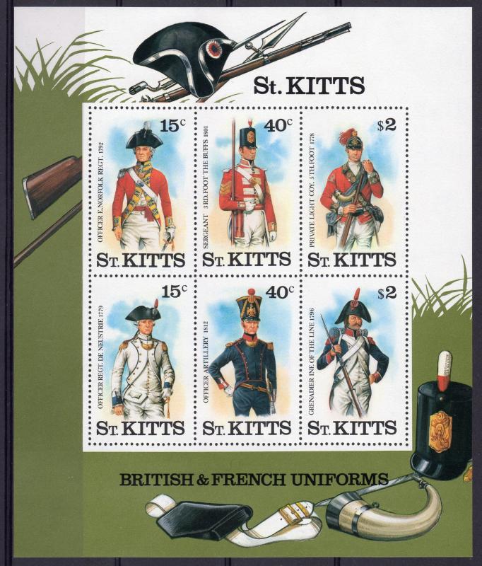 St.Kitts 1987 Sc#203a.British and French Uniforms S/S (1) MNH