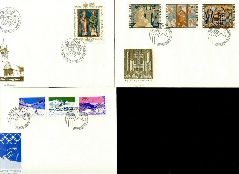 LIECHTENSTEIN Sc#663-680 1979 Seven Complete Sets on Cacheted Unaddr. FDCs