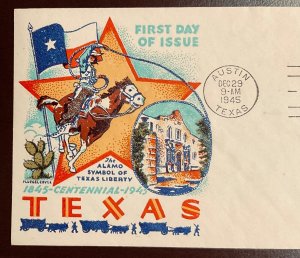 938 Fluegel Multi-color Cachet Texas Statehood FDC  1945