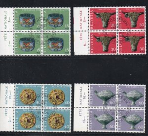 Switzerland Sc B422-425 1974  Pro Patria Archaeological Finds Blocks of 4 used