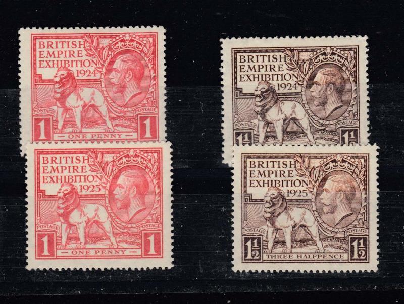 GB # 185-186 & 203-204 VF-MH 1924/1925 BRITISH EMPIRE EXHIBITION CAT VALUE $91