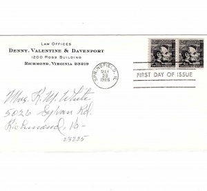USA 1966 Sc 1303 FDC First Day Cover Lincoln Springfield IL to Richmond VA