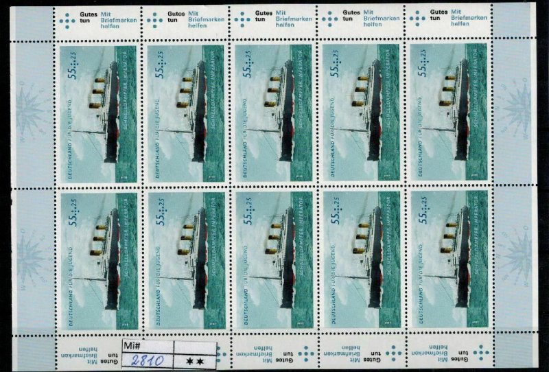 Deutschland BRD Bund TR03 Mi 2810 2010  Postfrisch ** MNH Kleinbogen