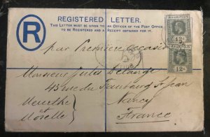 1917 Mauritius Registered Letter Cover To Nancy France