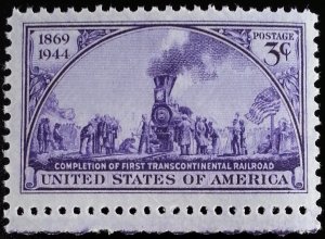 1944 3c First Transcontinental Railroad, 75th Anniversary Scott 922 Mint F/VF NH