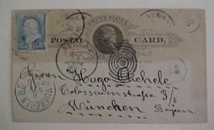 US  #212 NEWARK O. B/S GERMAN 1887 on CARD