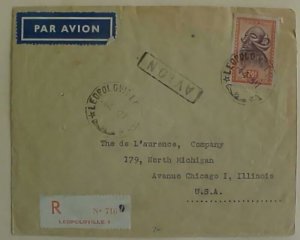 BELGUIM 1CONGO 1951 REGISTERED TO US