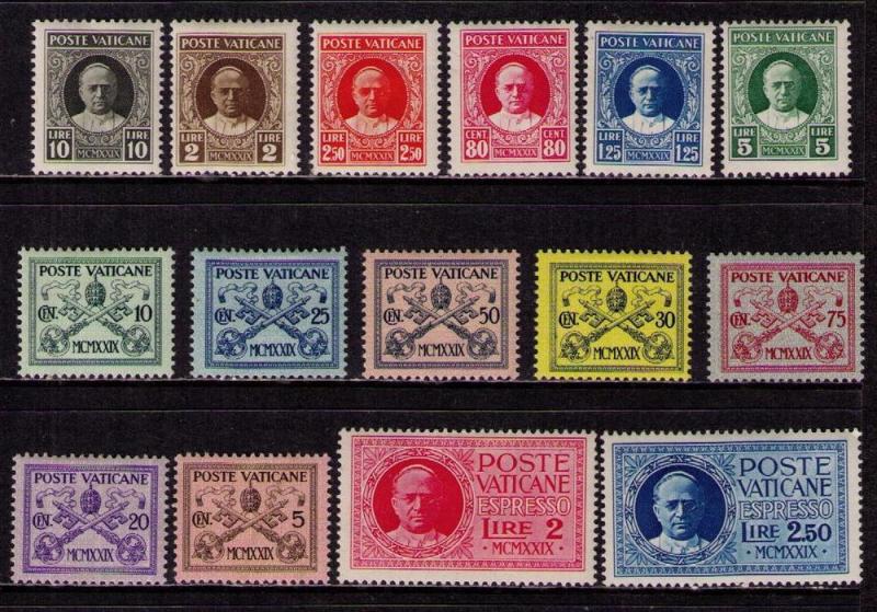 VATICAN Sc# 1 - 13 E1 - E2 MH FVF Set13 Piux XI & Papal Arms