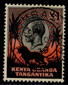 KENYA UGANDA TANGANYIKA GV SG123, £1 black & red, FINE USED. Cat £425. CDS