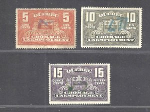 Canada # QU1-QU3 USED QUEBEC UNEMPLOYMENT RELIEF STAMPS BS26392