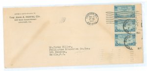 US C20 1937 Three 25c Transpacific Clipper stamps franked this 1937 cover paying the 75c per half ounce airmail rate to and from