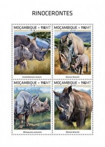 Mozambique - 2018 Rhinoceros on Stamps - 4 Stamp Sheet - MOZ18526a