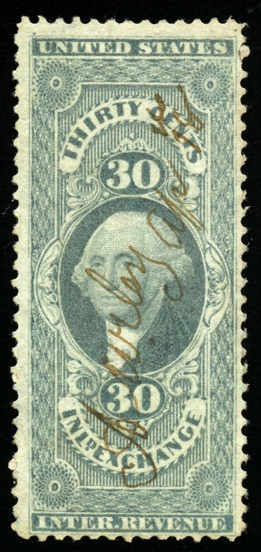 B328 U.S. Revenue Scott R52c 30c Inland Exchange manuscript cancel