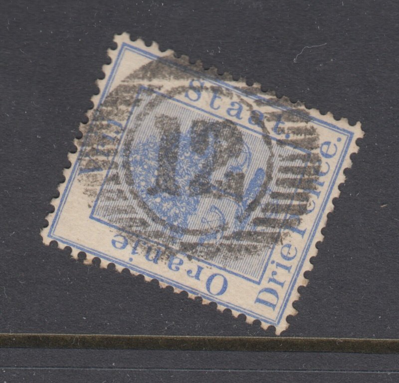 Orange Free State SG 51 used. 1883 3p ultramarine, excellent Numeral 12 cancel