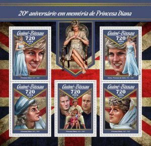 Guinea-Bissau - 2017 Princess Diana - 5 Stamp Sheet - GB17002a