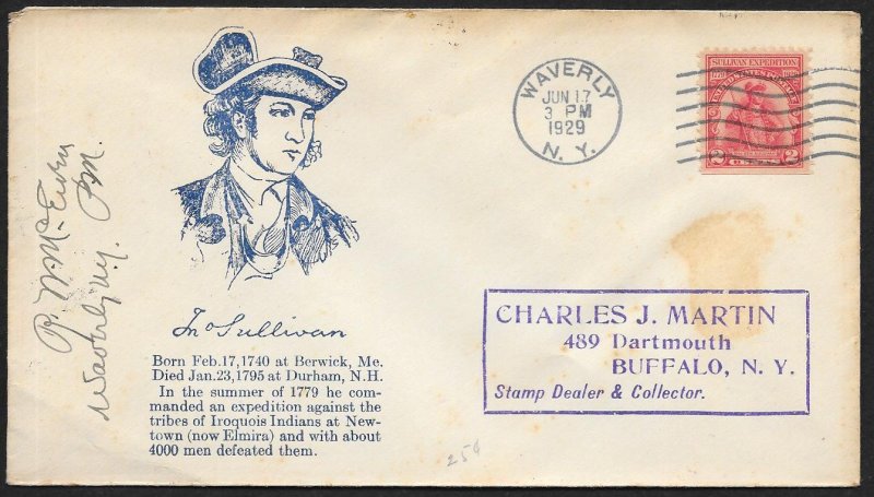 UNITED STATES FDC 2¢ Sullivan 1929 Klotzbach Waverly NY Cancel