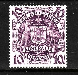 Australia-Sc.#219-unused NH 10sh red violet Arms-1949-50-