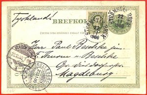 aa1813 - SWEDEN - Postal History  STATIONERY CARD to GERMANY added franking 1900