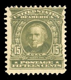 United States, 1902-3 #309 Cat$185, 1902 15c olive green, hinged